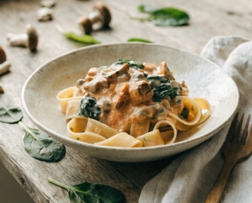 Champignon Stroganoff met spinazie