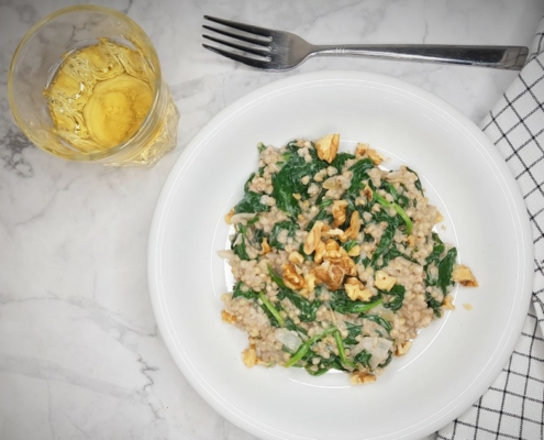 boekweit risotto met spinazie en walnoten