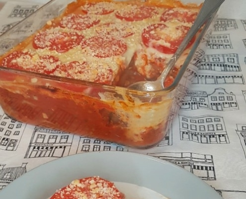 Vegetarische lasagne van koolrabi met linzen