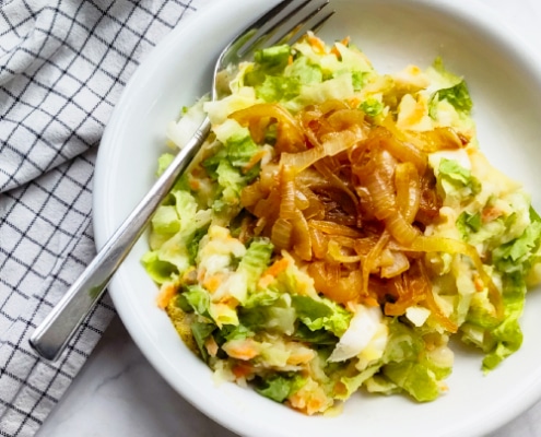 andijvie stamppot met wortel en gekarameliseerde uien