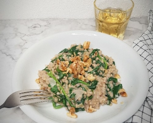 boekweit risotto met spinazie en walnoten