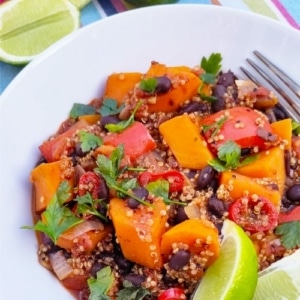 Zoete aardappel chili met zwarte bonen