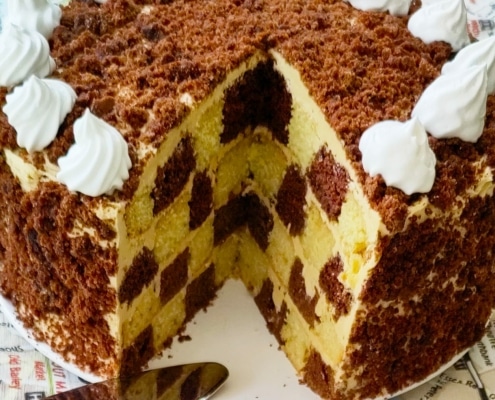 plantaardige schaakbord taart