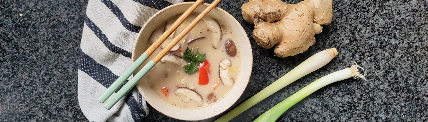 Plantaardige Thom Kha Kai soep recept header