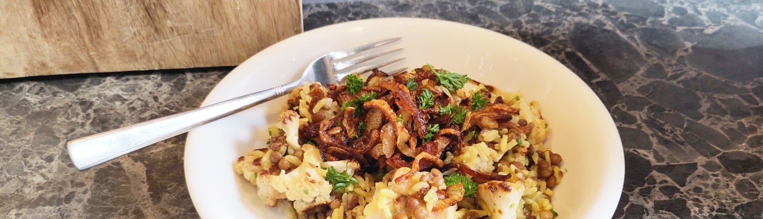 mujadara met geroosterde bloemkool