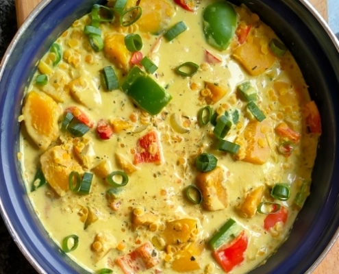 vegetarische pompoenstoof met linzen en paprika