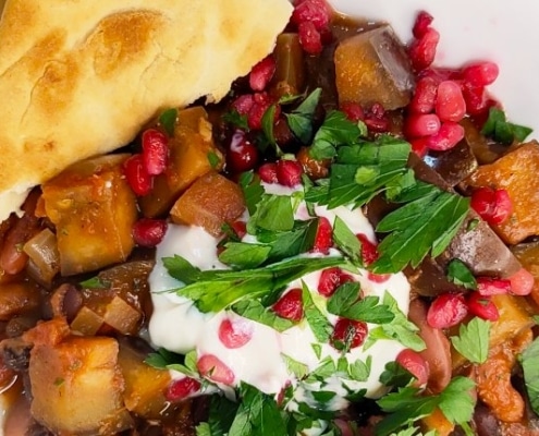 Stoofschotel met aubergine en bonen recept