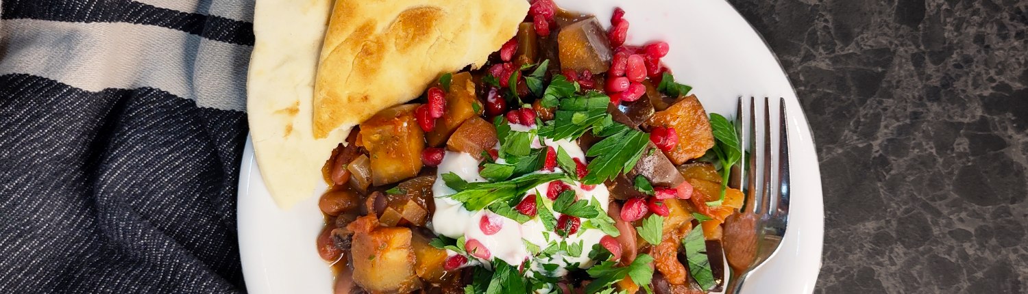 Stoofschotel met aubergine en bonen recept