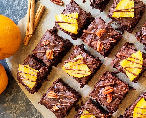 brownies met kaneel sinaasappel en chocolade