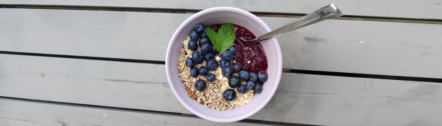 blauwe bessen smoothie bowl met boerenkool